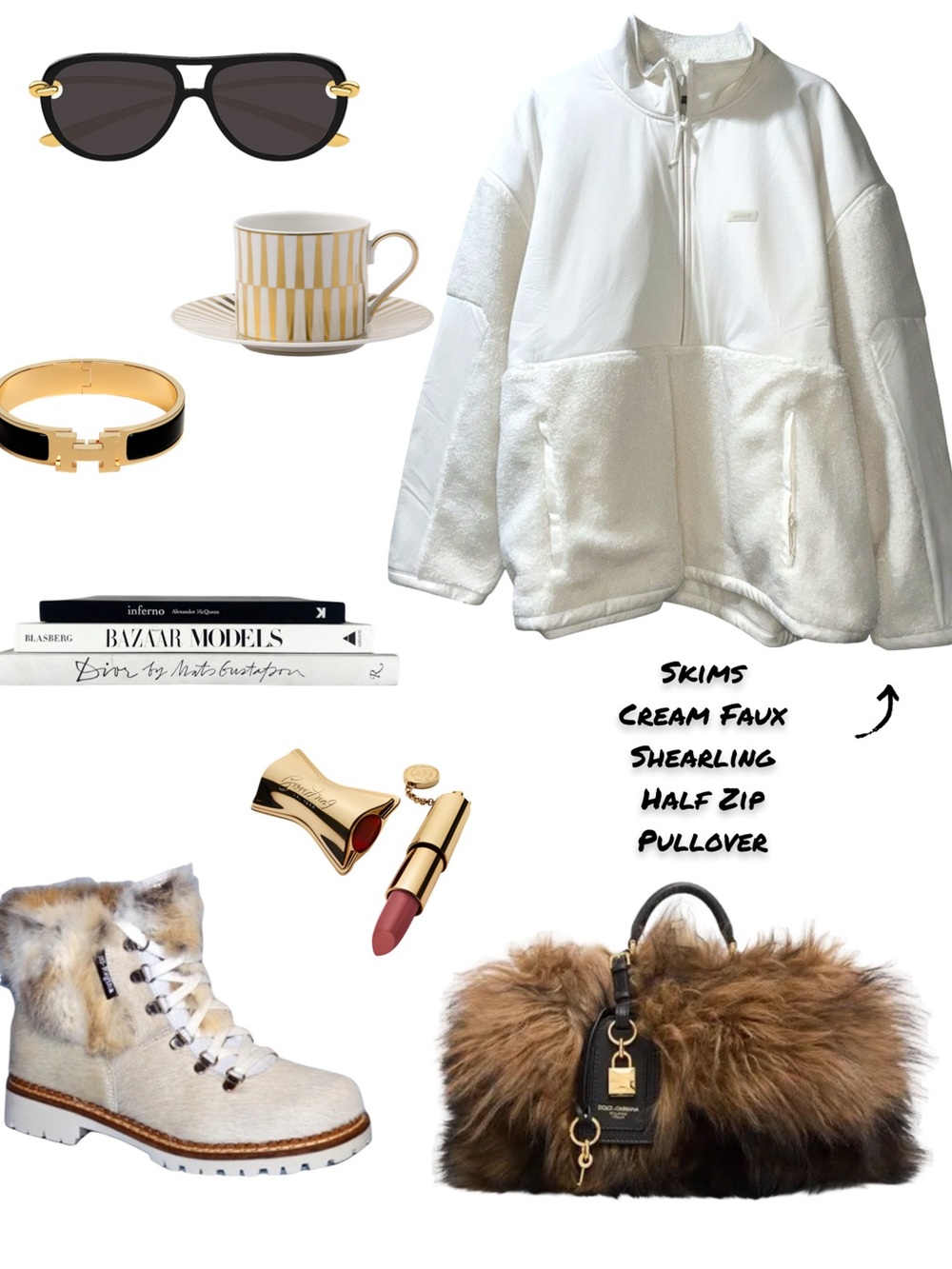 SKIMS Cream Faux Shearling Half-Zip Pullover - Cream